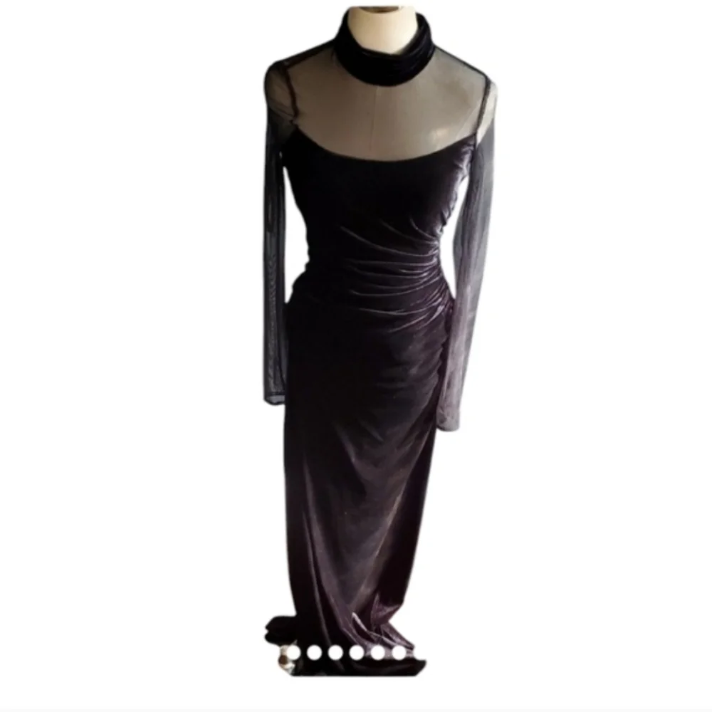 Nwot Eliza J Black Velvet Ruched Long Sleeve Cocktail Gown - Picture 15 of 15